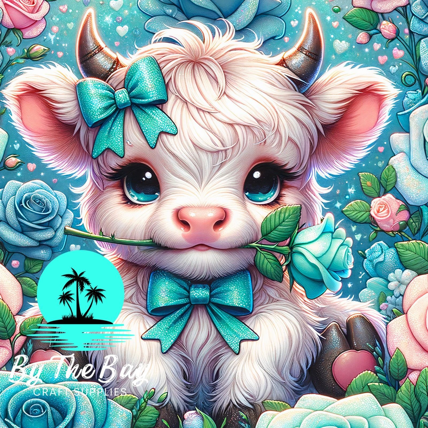 Blue rose Highland Cow SUB PRINT