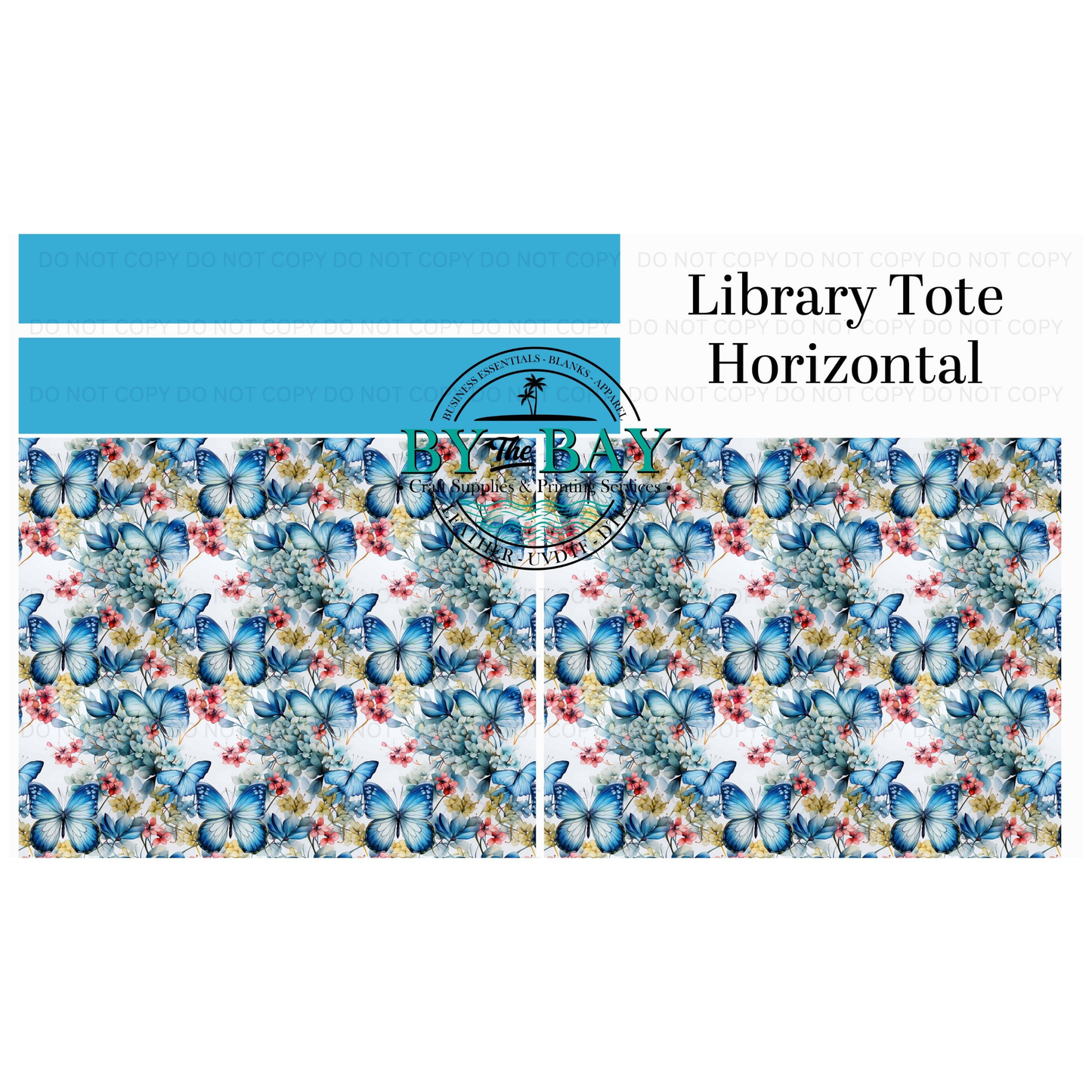 Blue Butterflies Horizontal Library Tote