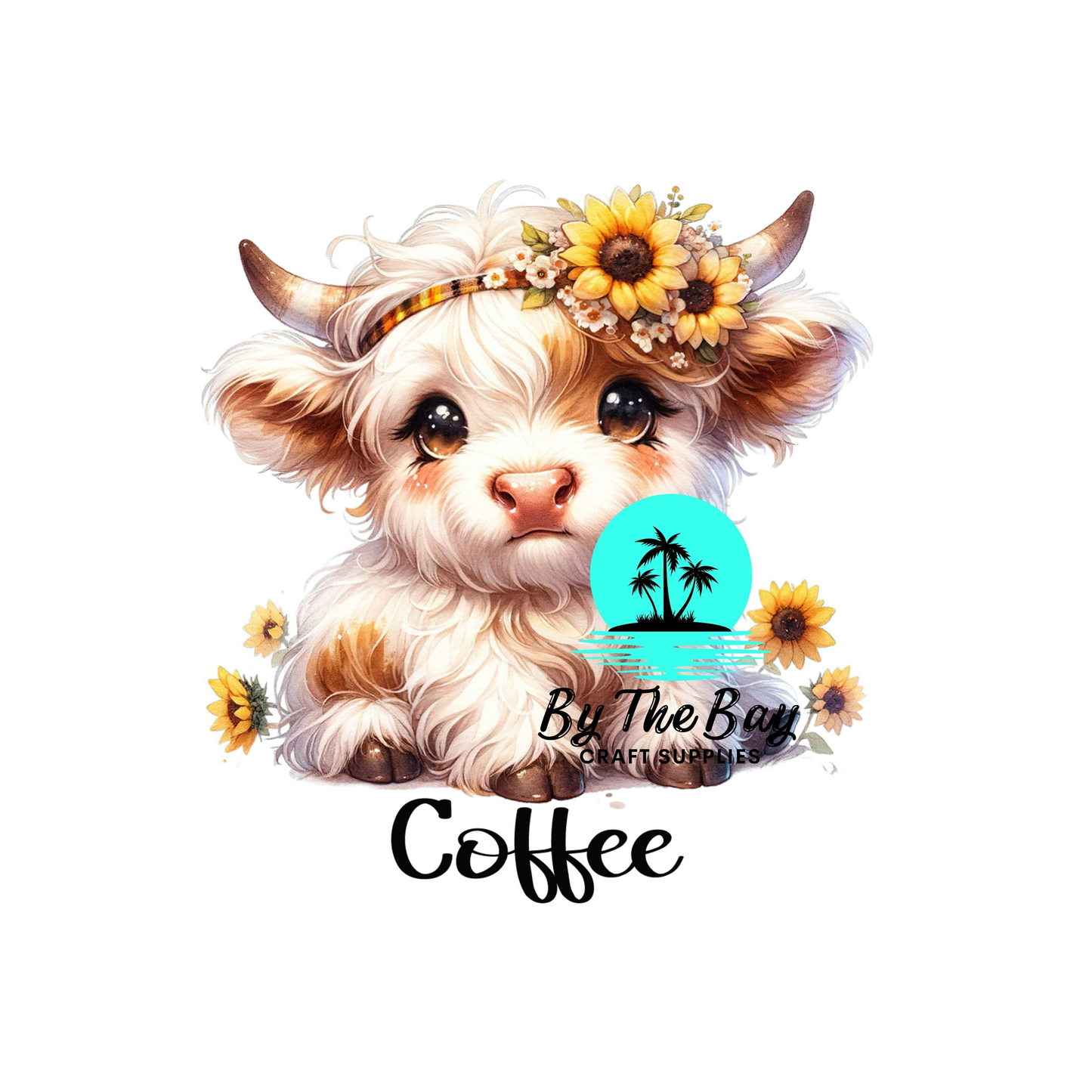 Highland Cow White with Sunflowers Tea/Coffee/Sugar uv decal