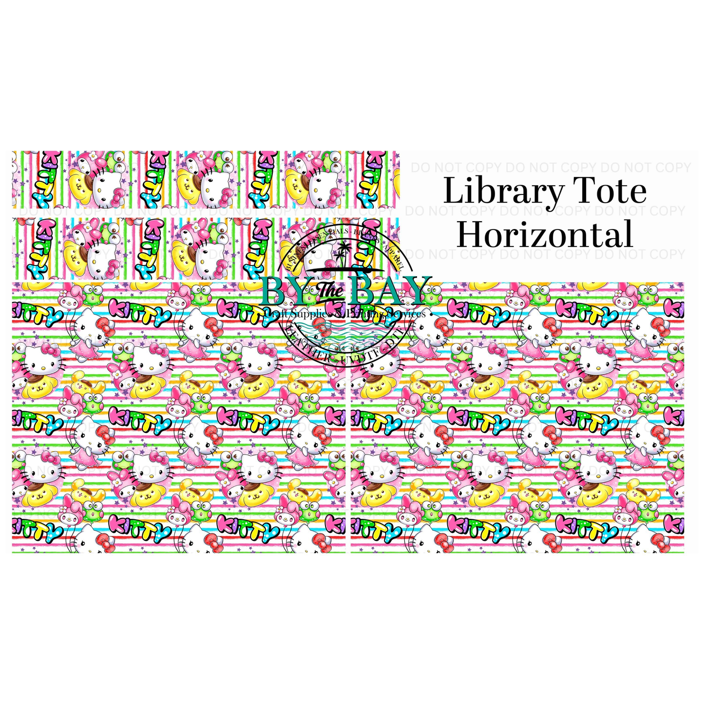 Striped Kitty Horizontal Library Tote