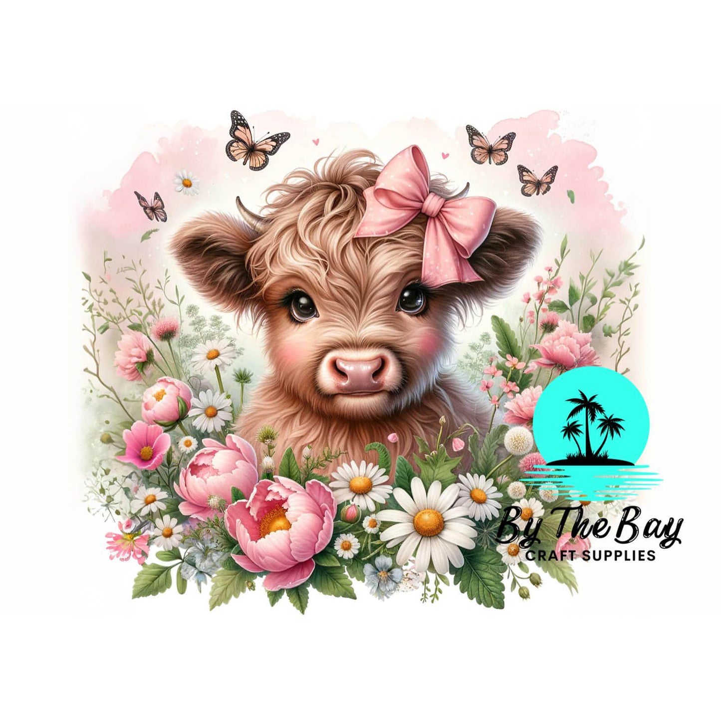 Soft Pink flower highland cow