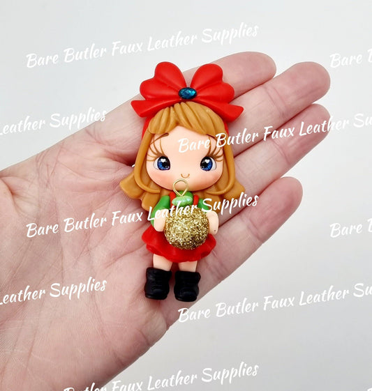 Christmas Girl and Holding Gold Bauble - Bare Butler Faux Leather Supplies 