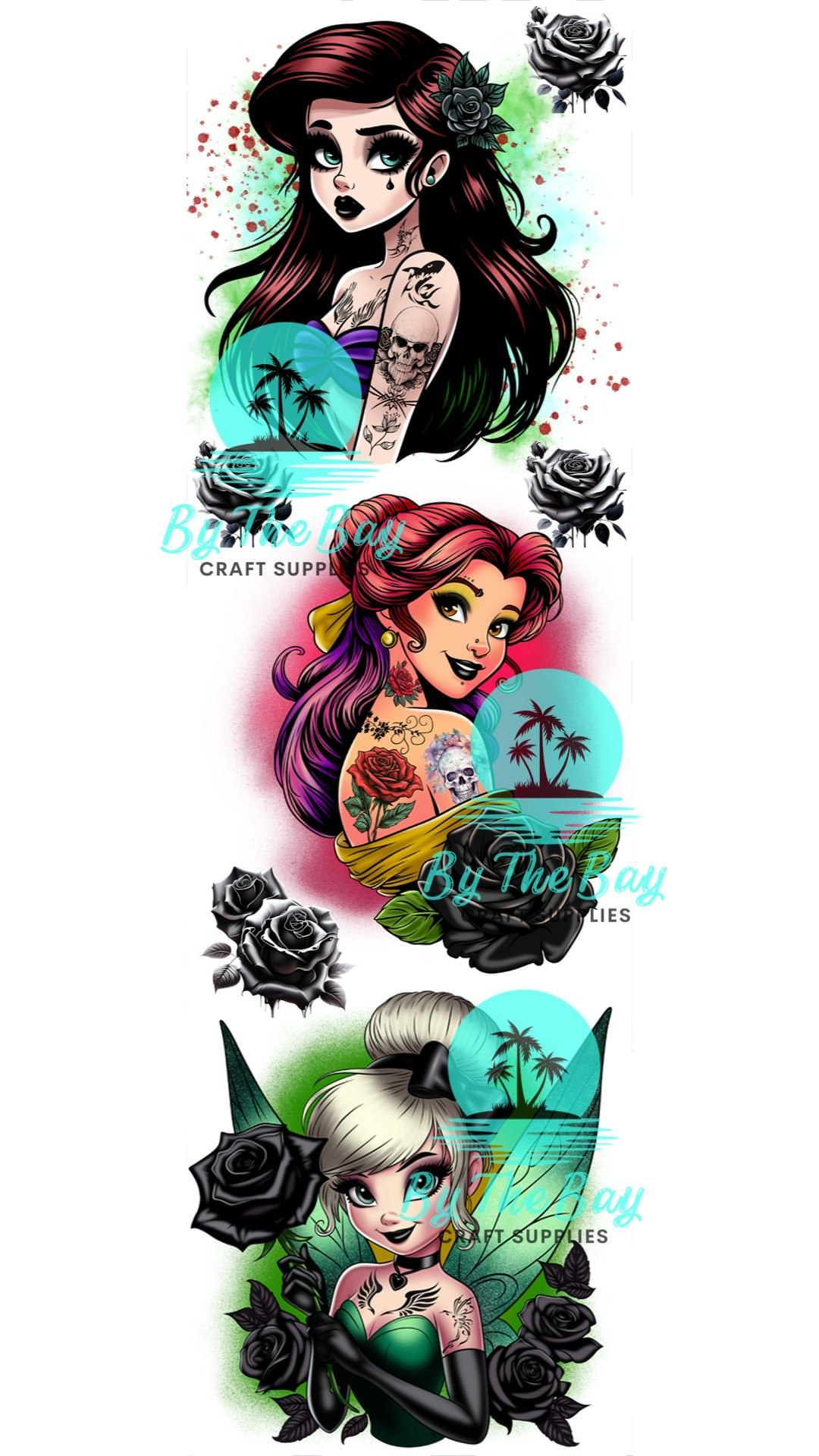 Trio Tattooed Princess bookmark decal