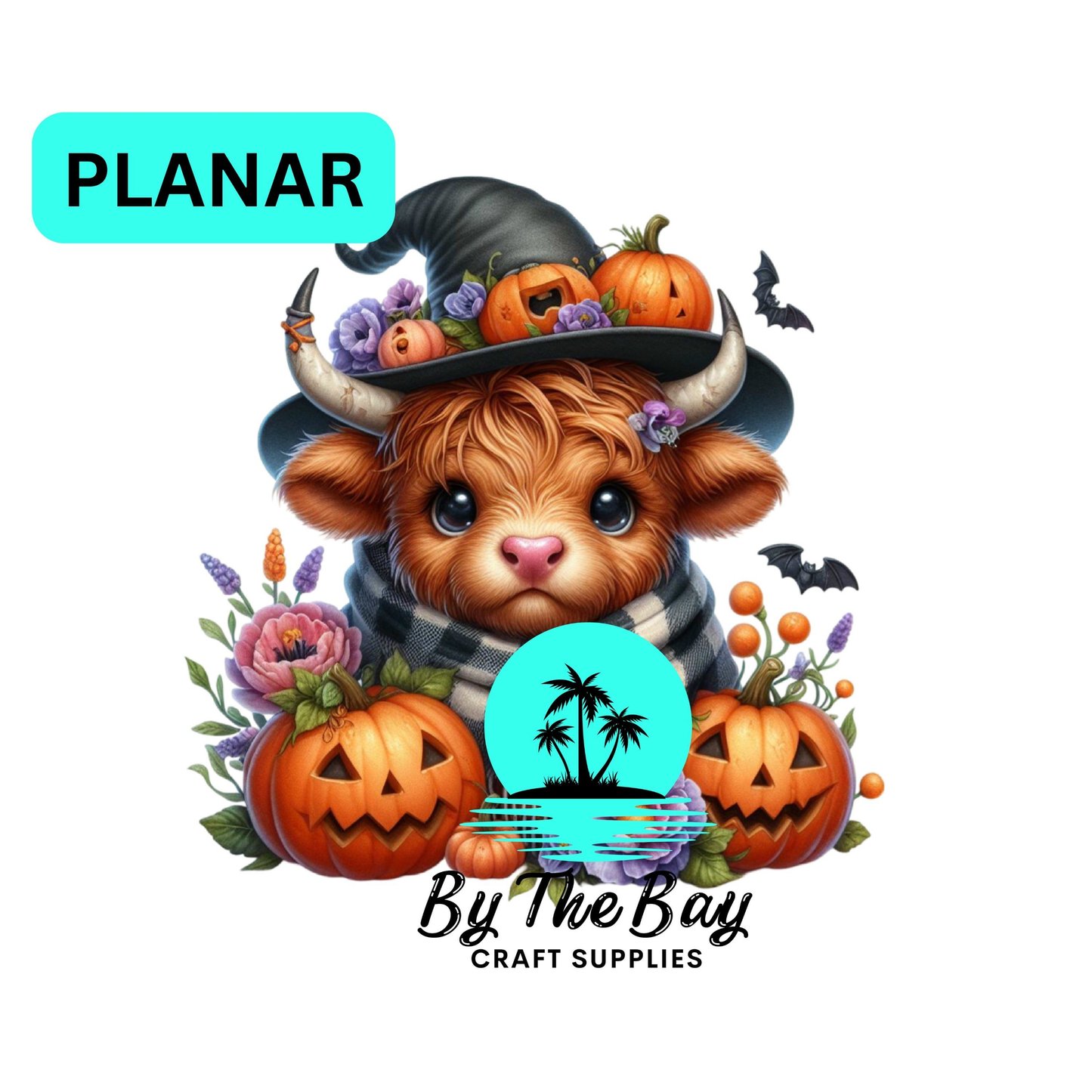 Highland cow witch hat bats