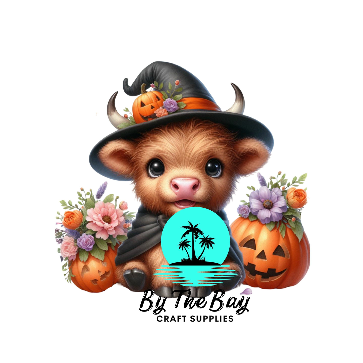 Flowers highland cow witch hat  UVDTF