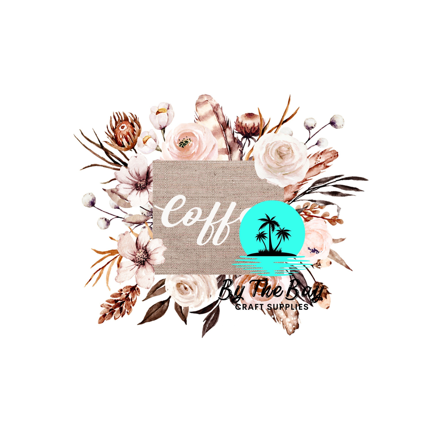 Boho Flowers with linen banner Tea/Coffee/Sugar uv decal