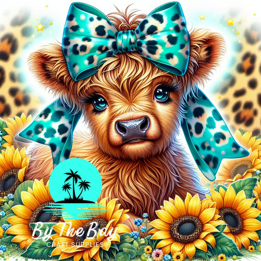 Teal leopard print bow highland cow SUB PRINT