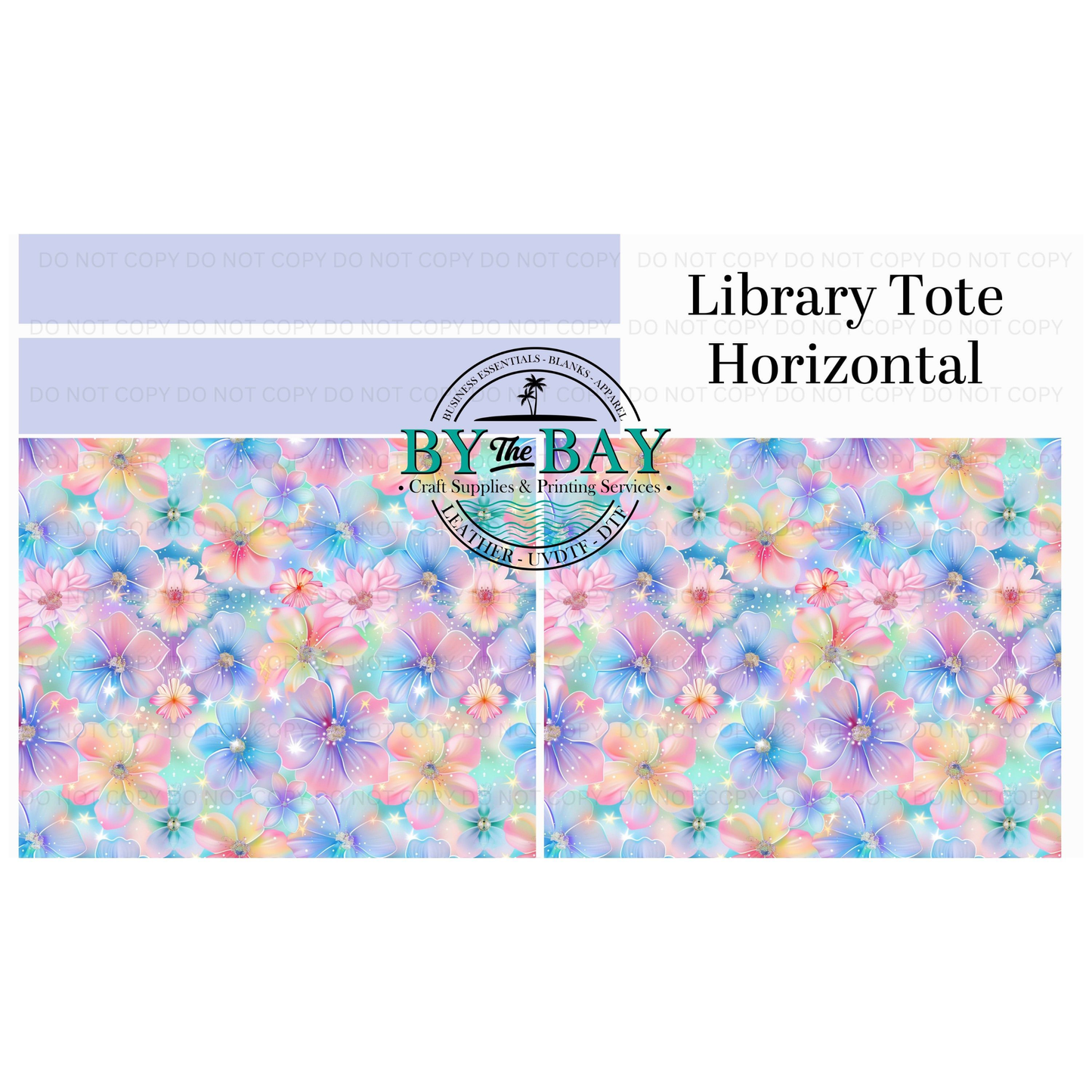 Glitter Flowers Horizontal Library Tote