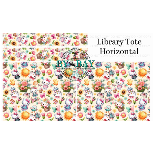 Summer Kitty Horizontal Library Tote