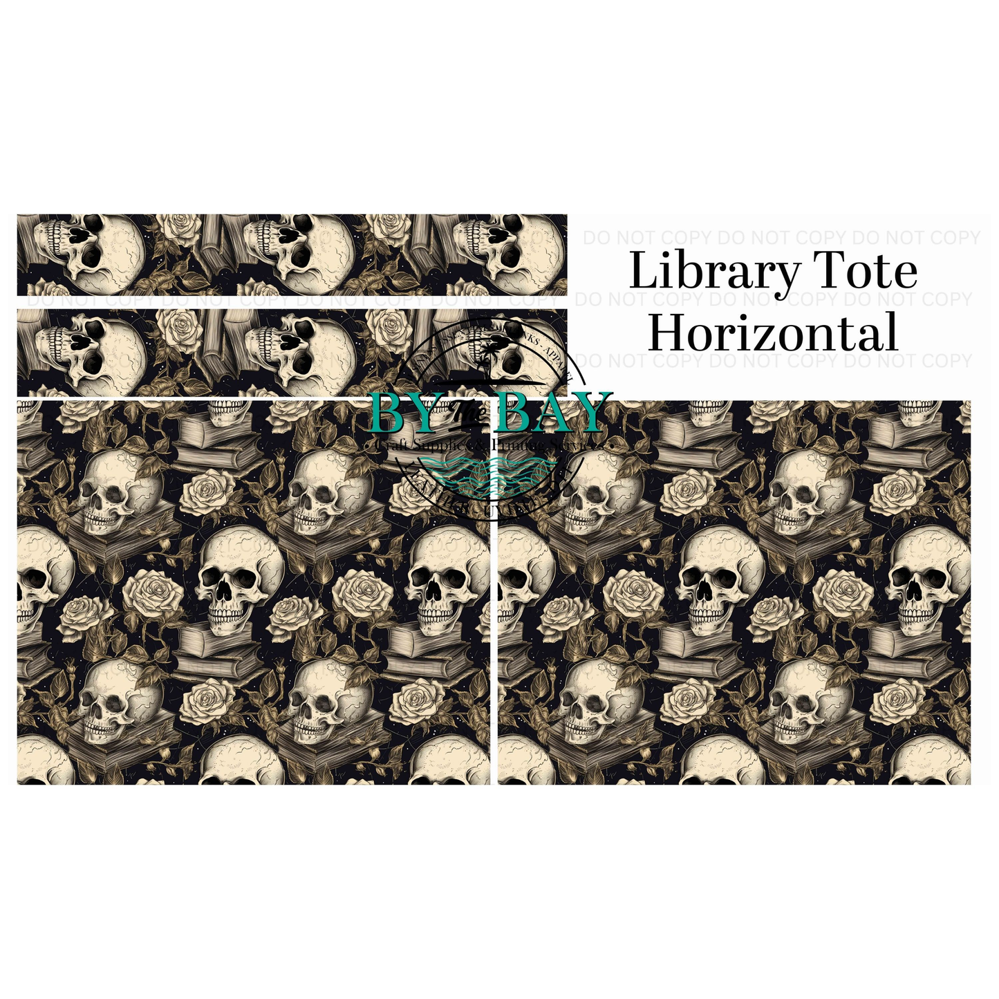 Gold Book Skulls Horizontal Library Tote