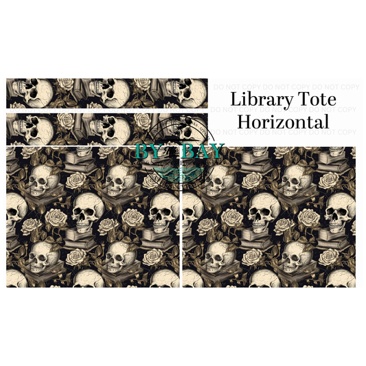 Gold Book Skulls Horizontal Library Tote