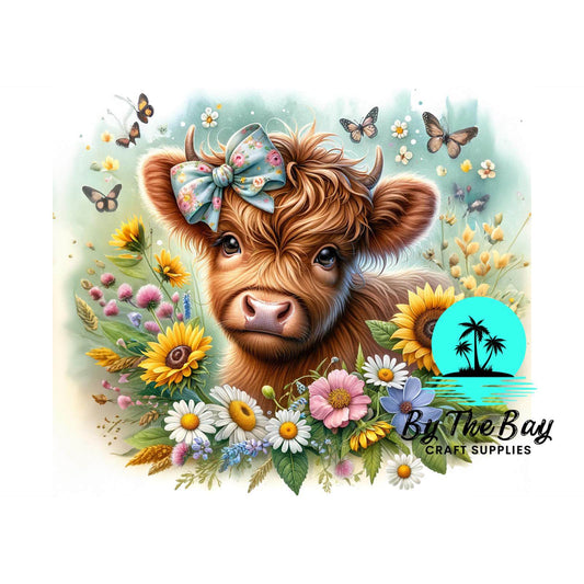 Flower Highland cow butterflies - A4