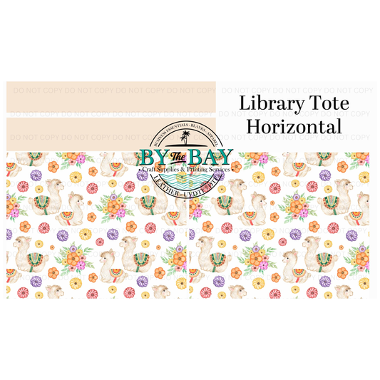 Floral Llamas Horizontal Library Tote