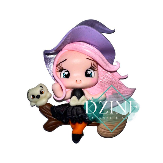 Pink Hair Witch on Broom