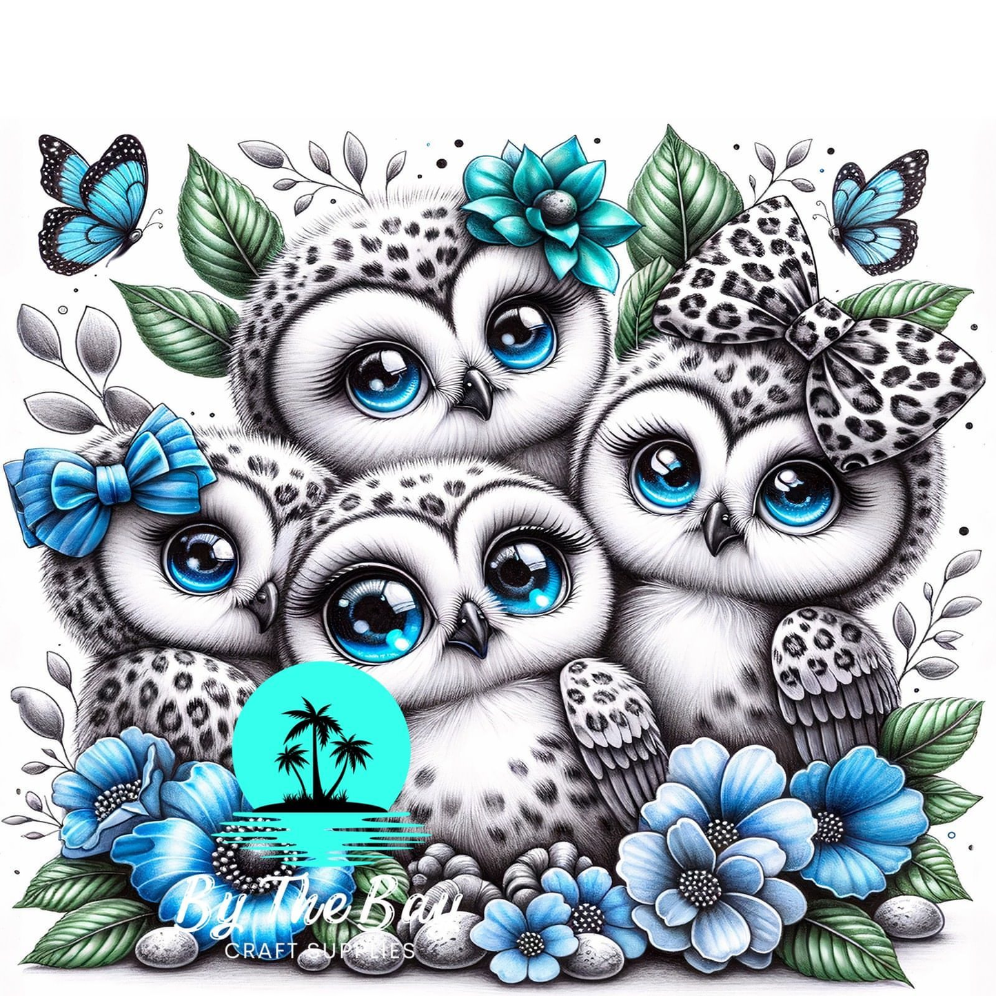 Cute owls with bows SUB PRINT