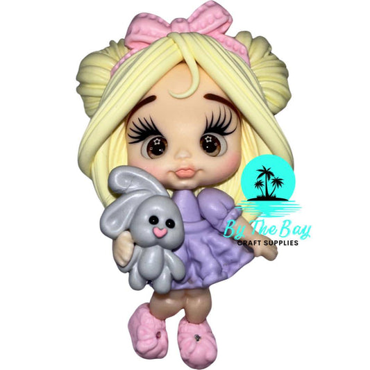 Blonde hair girl with grey bunny