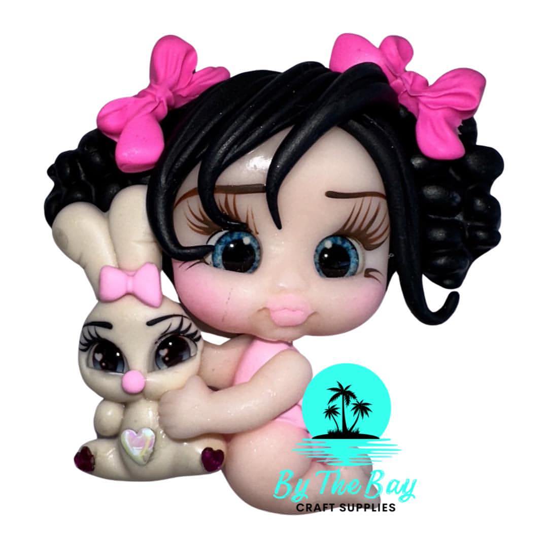 Black hair easter girl cream bunny