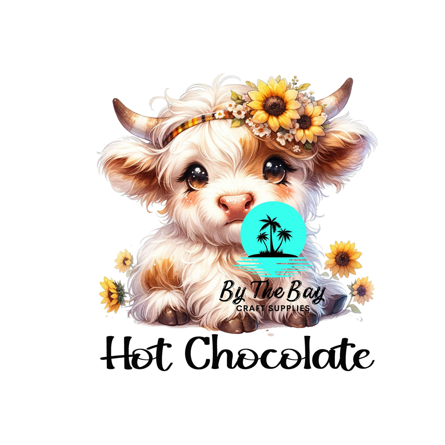 Highland Cow White with Sunflowers Tea/Coffee/Sugar uv decal