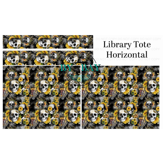 Sunflower Skulls Horizontal Library Tote