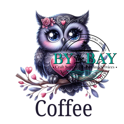 Heart Owl Dark Tea/Coffee/Sugar uv decal