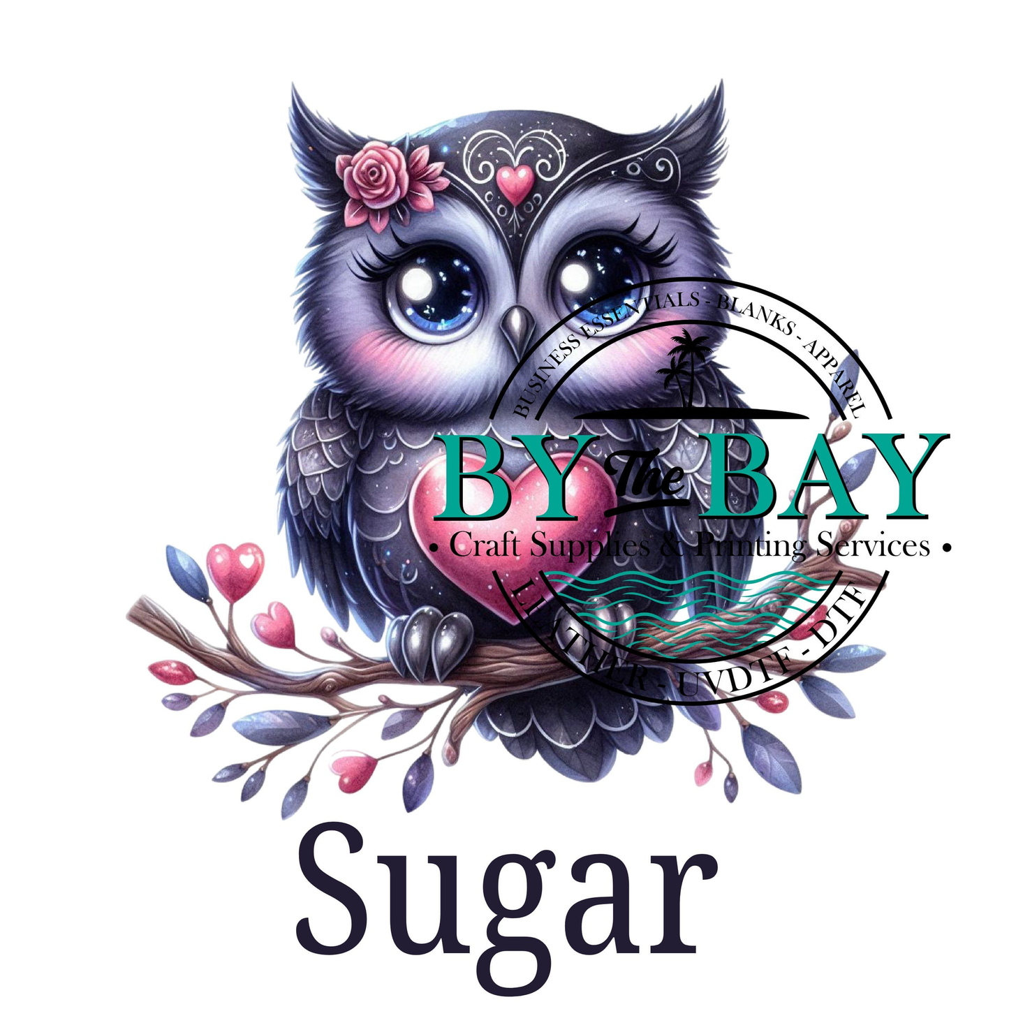 Heart Owl Dark Tea/Coffee/Sugar uv decal