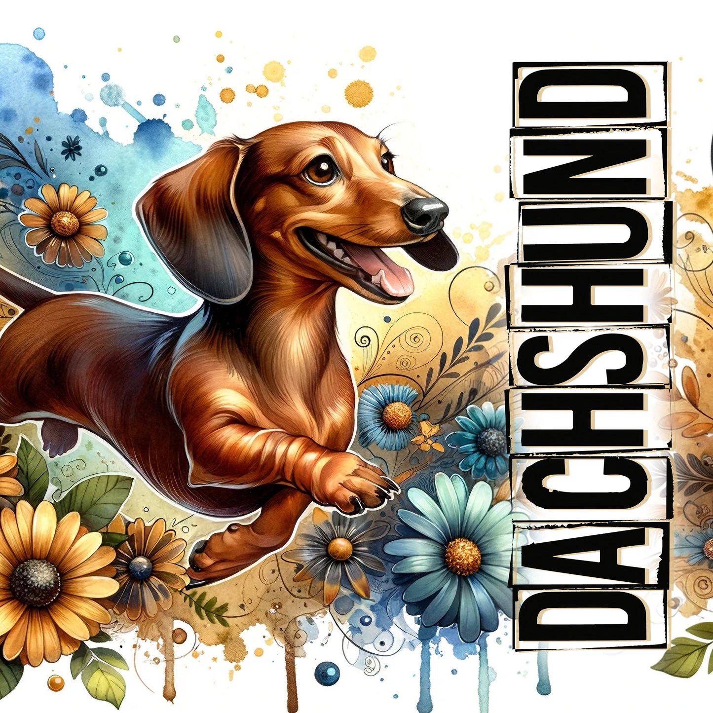 Brown Dachshund text  SUB PRINT