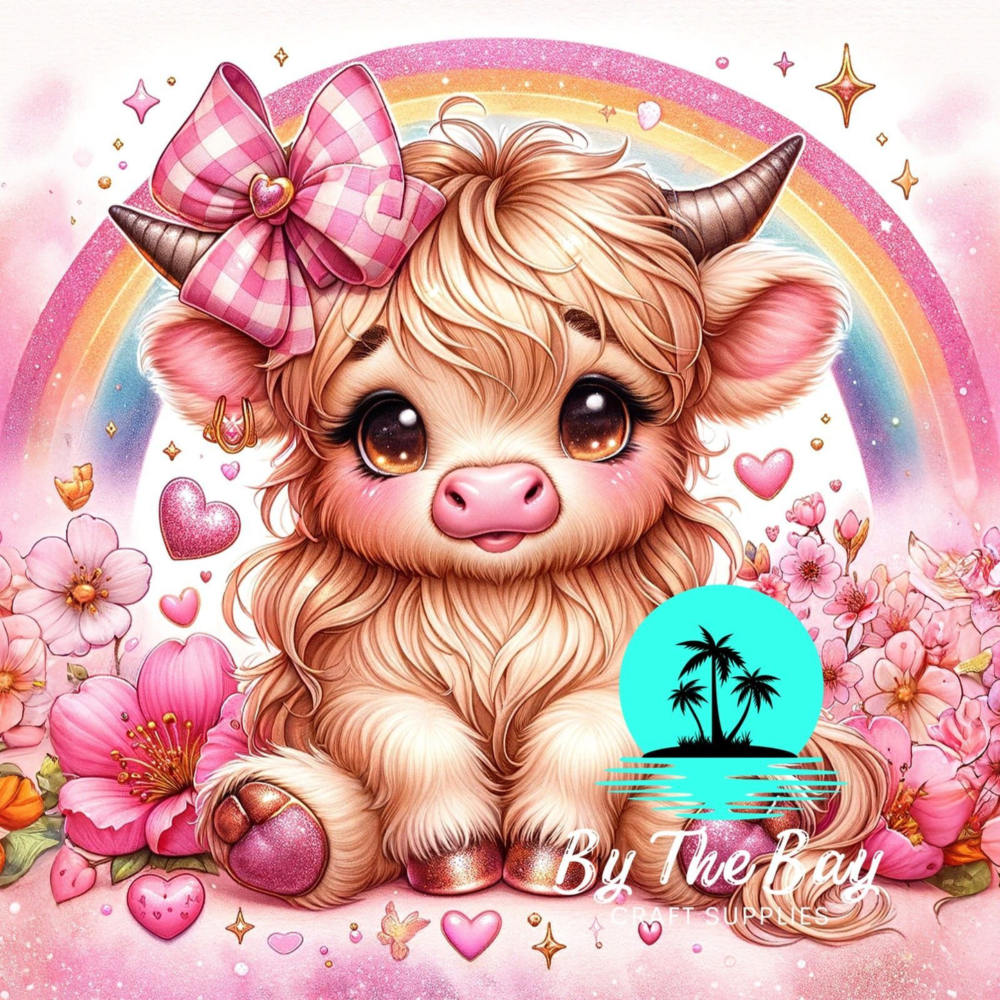 Pink rainbow Highland Cow SUB PRINT