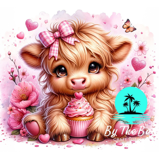 Highland Cow  pink cupcake SUB PRINT