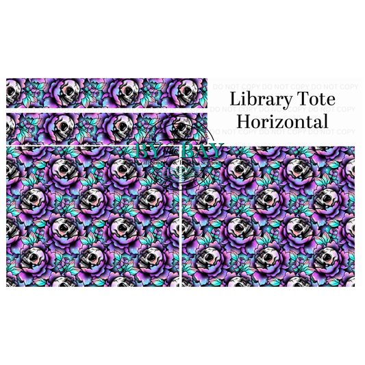 Peony Skulls Horizontal Library Tote