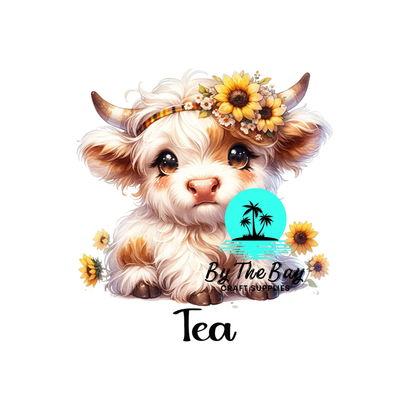 Highland Cow White with Sunflowers Tea/Coffee/Sugar uv decal