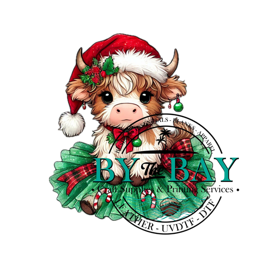 Green Christmas Skirt Highland Cow UVDTF Decal