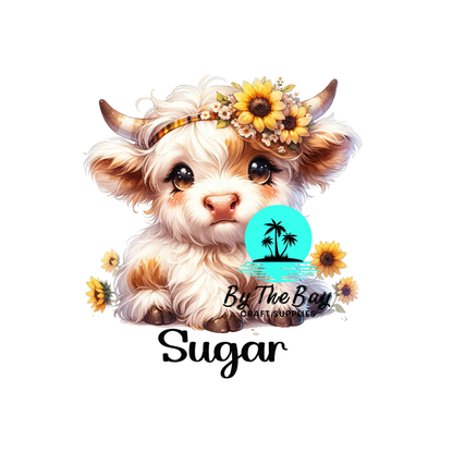 Highland Cow White with Sunflowers Tea/Coffee/Sugar uv decal