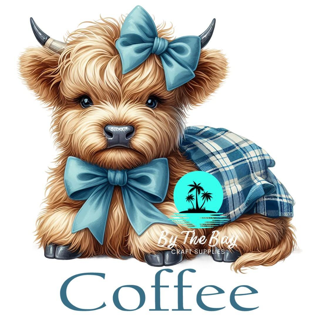 Highland Cow Blue Bow Tea/Coffee/Sugar jar decal