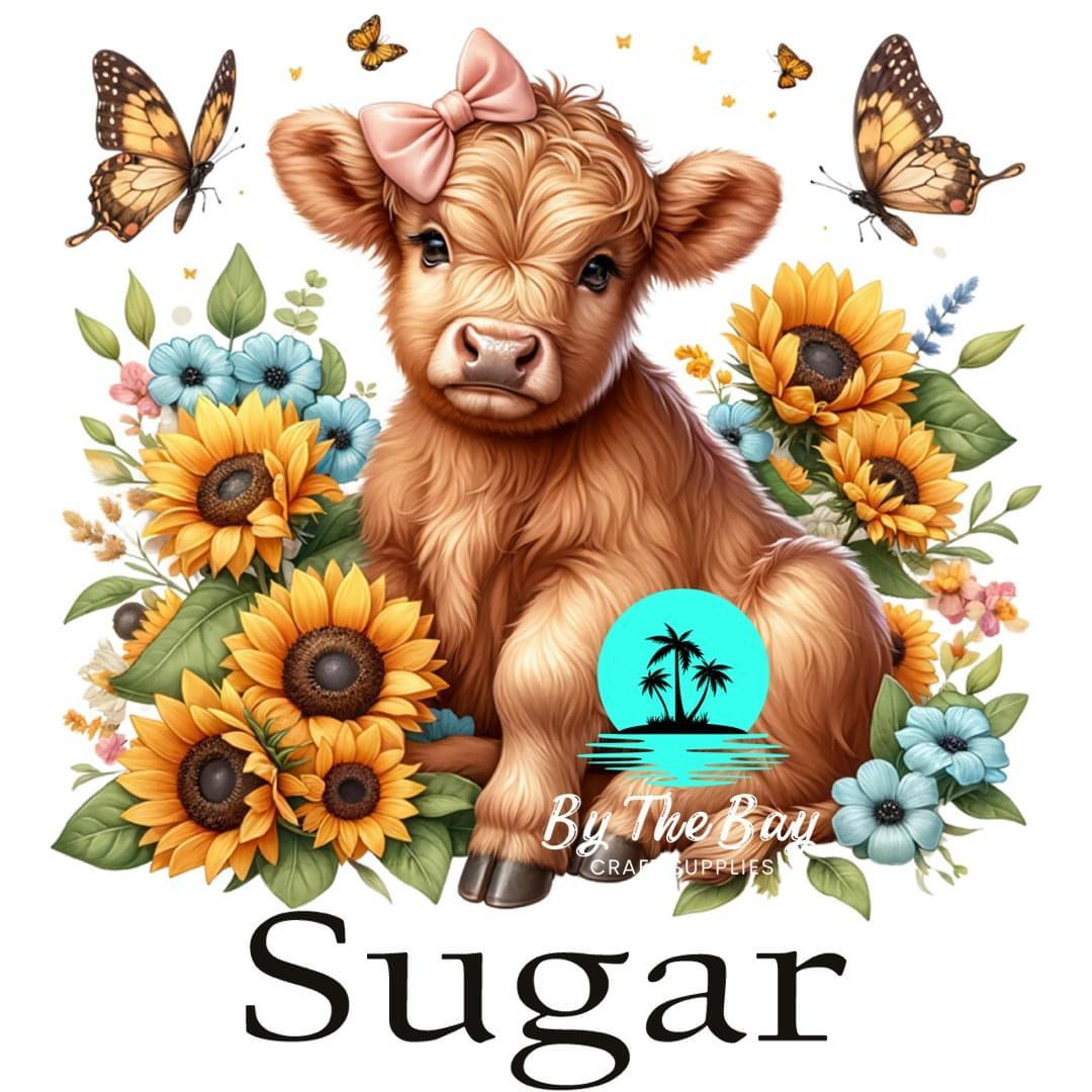 Highland Cow sunflowers blue flower Tea/Coffee/Sugar jar decal