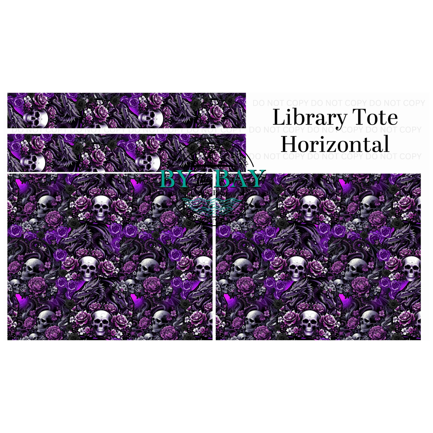 Purple Dragon Skulls Horizontal Library Tote