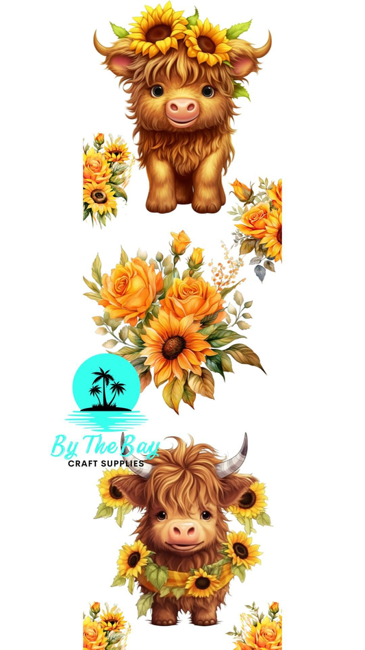 Highland Cow sunflower bookmark decal