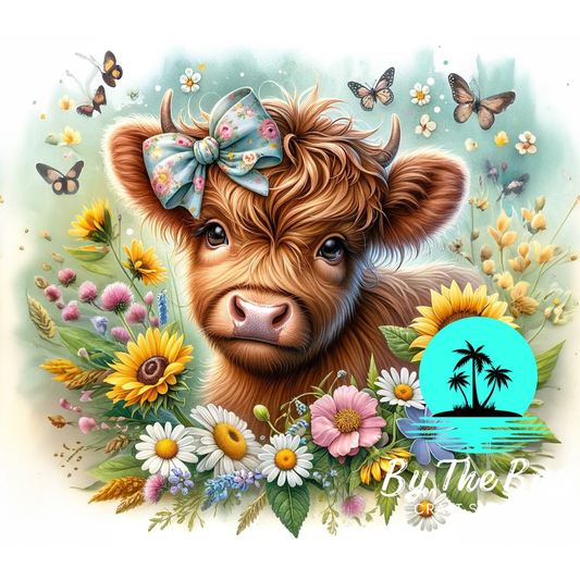 Butterflies & daisies Highland Cow SUB PRINT