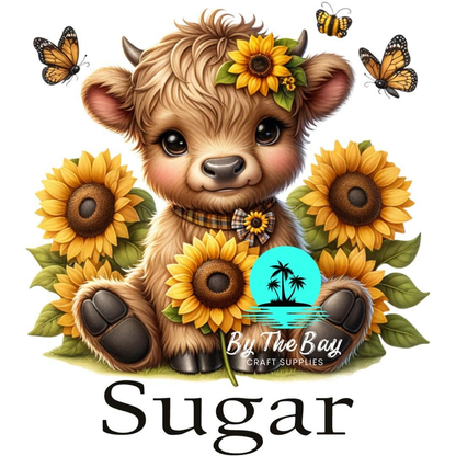 Highland Cow sunflowers & butterfly Tea/Coffee/Sugar jar decal