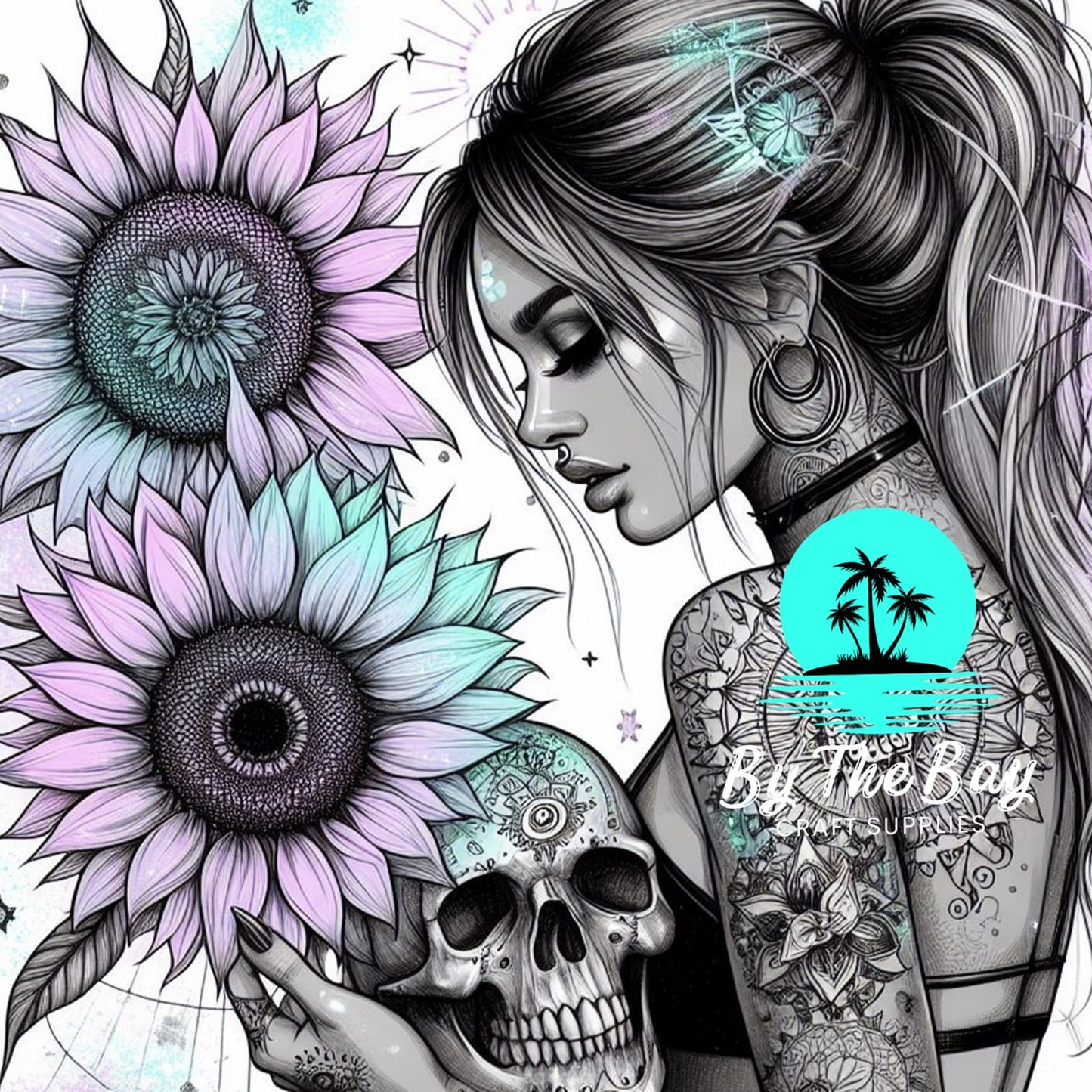 Girl skull & sunflowers SUB PRINT