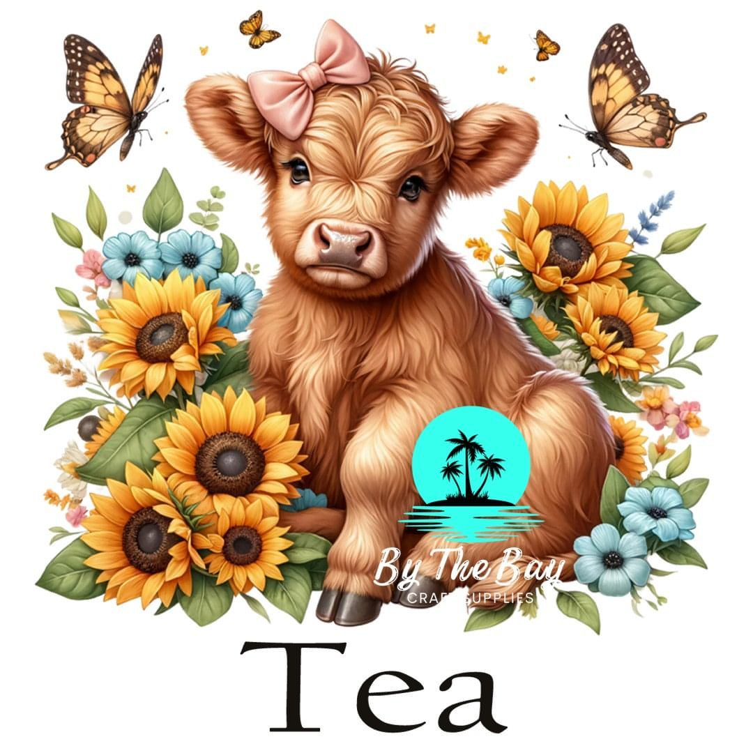 Highland Cow sunflowers blue flower Tea/Coffee/Sugar jar decal