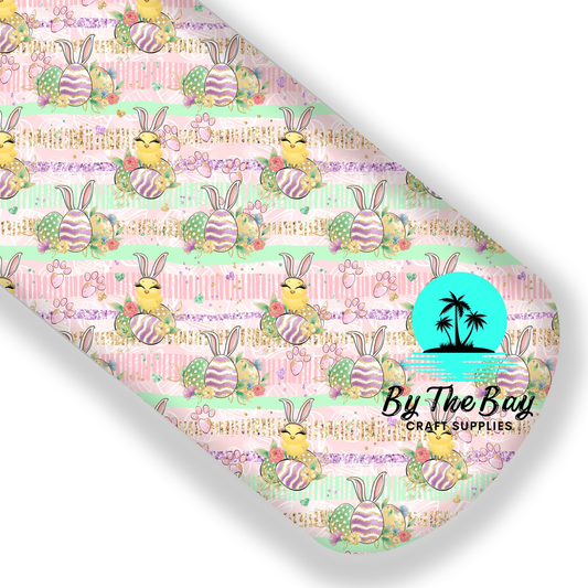 Easter Chick green and pink stripes Faux Leatherette