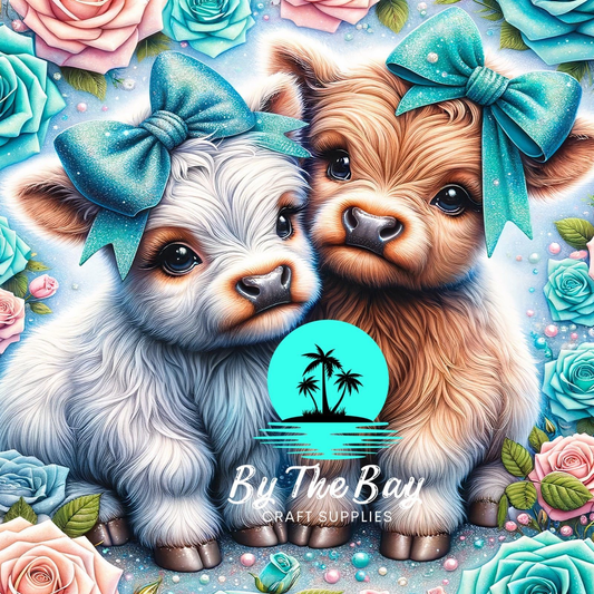 Teal duo Highland Cow SUB PRINT