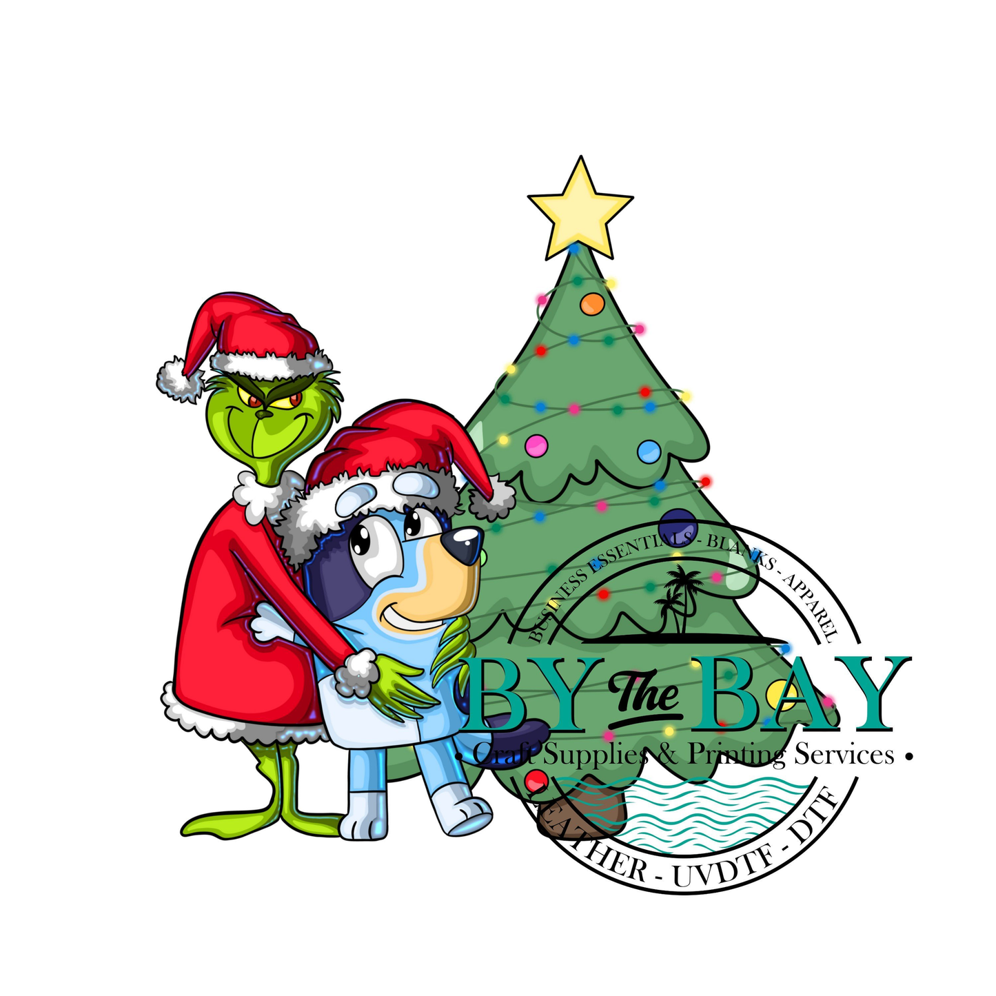 Mean guy blue dog Christmas Tree UVDTF Decal