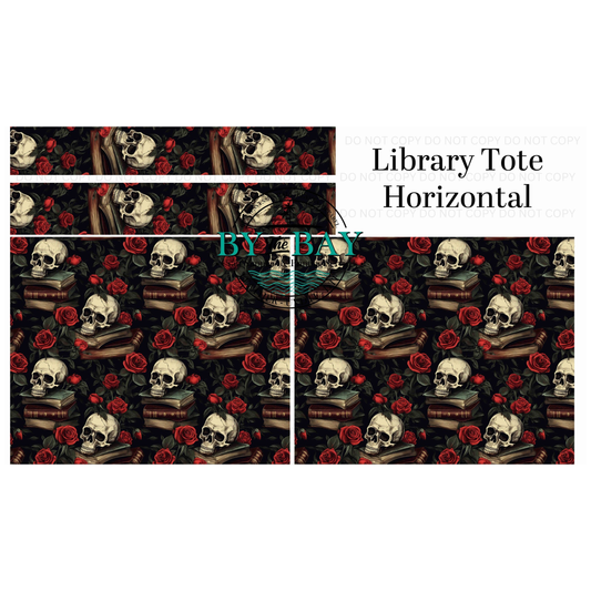 Skull Books Horizontal Library Tote