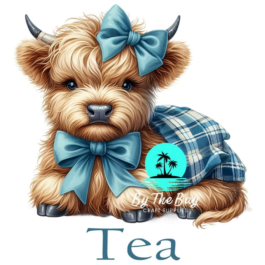 Highland Cow Blue Bow Tea/Coffee/Sugar jar decal