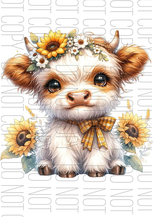 Boho Highland Cow sunflowers (Various sizes)