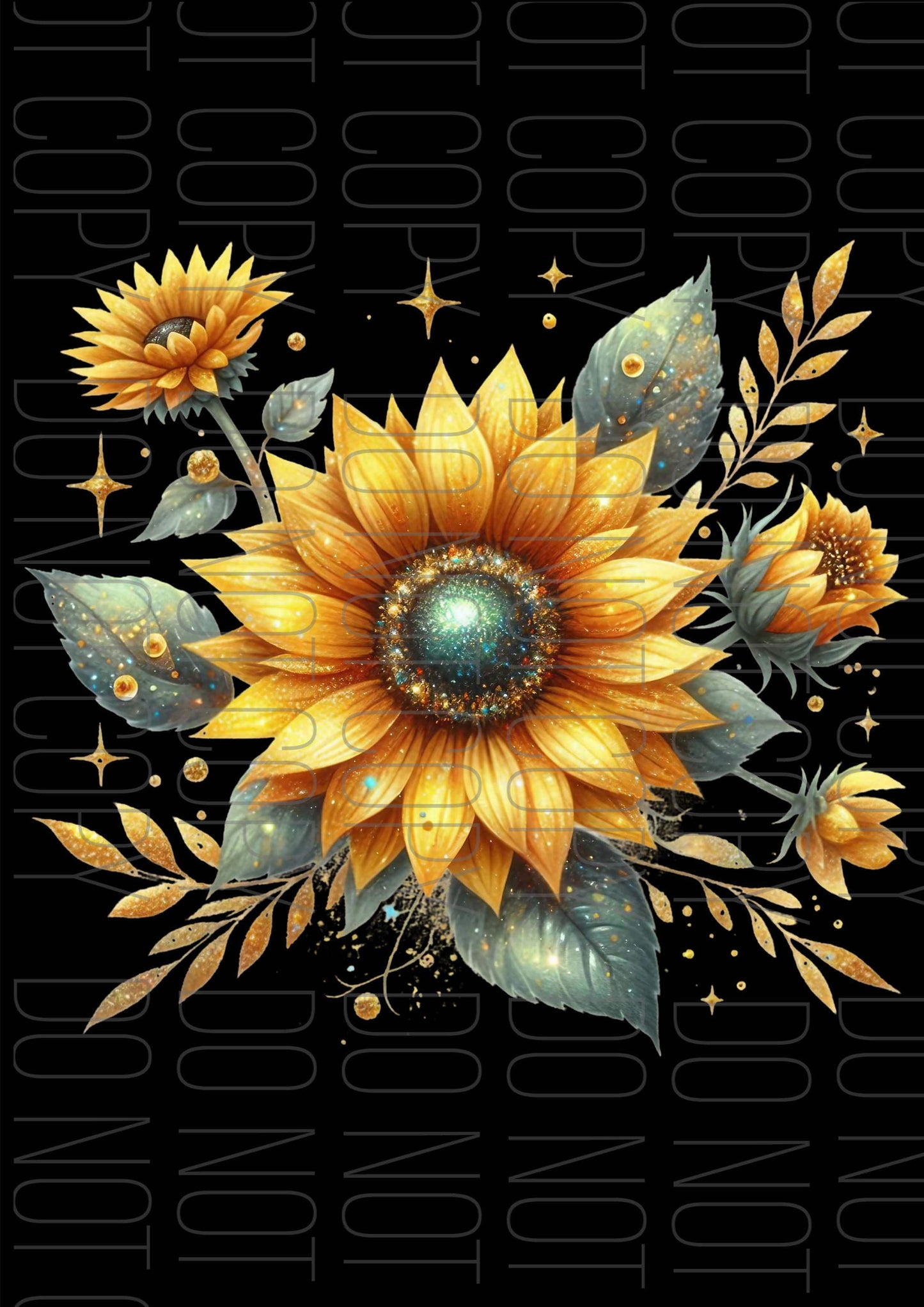 Glitter Sunflower Black (Various sizes)