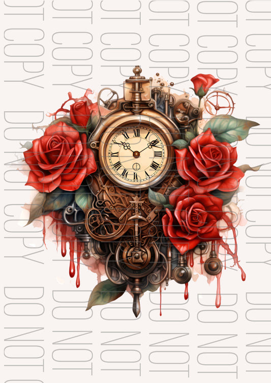 Steampunk clock & roses (Various sizes)