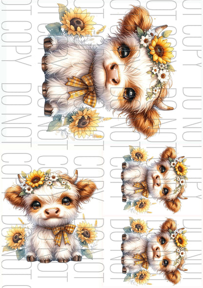 Boho Highland Cow sunflowers (Various sizes)