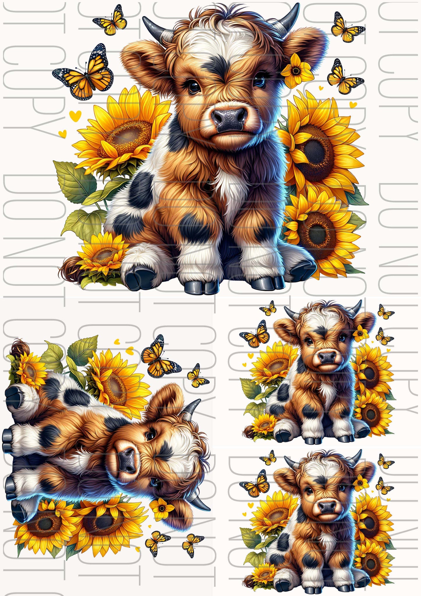 Cute Highland Cow Sunflowers (Various sizes)